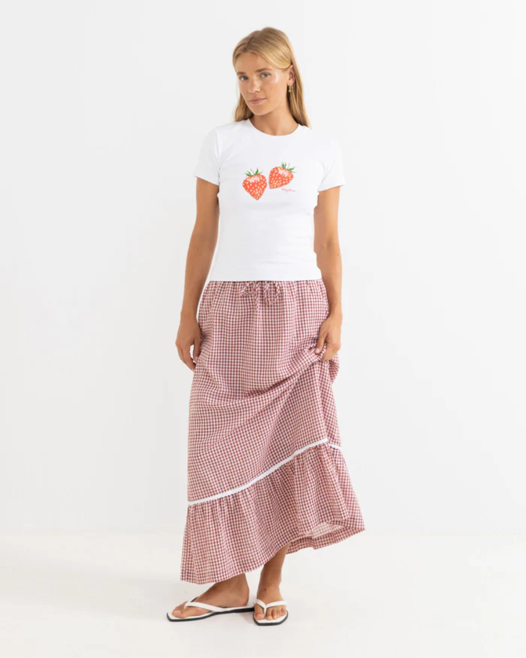 LOLA CHECK TIERED MAXI SKIRT