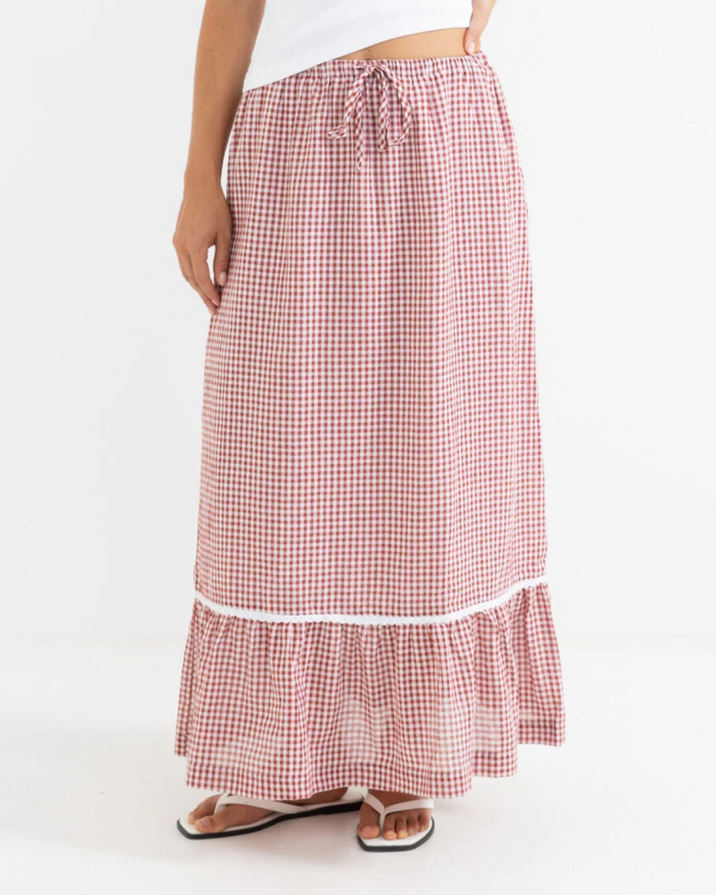 LOLA CHECK TIERED MAXI SKIRT