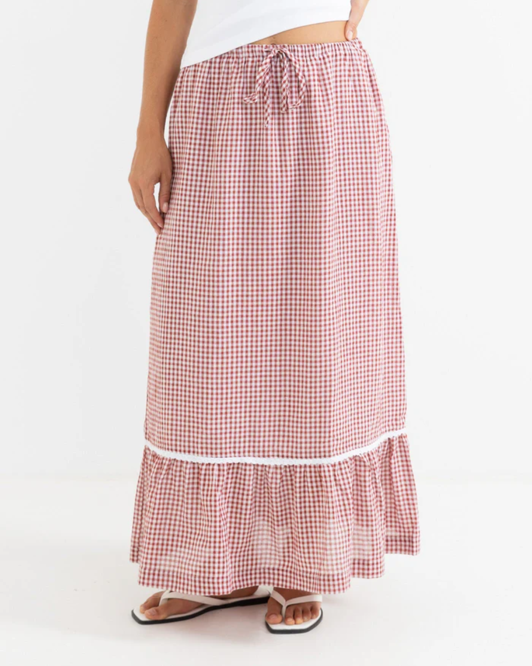 LOLA CHECK TIERED MAXI SKIRT
