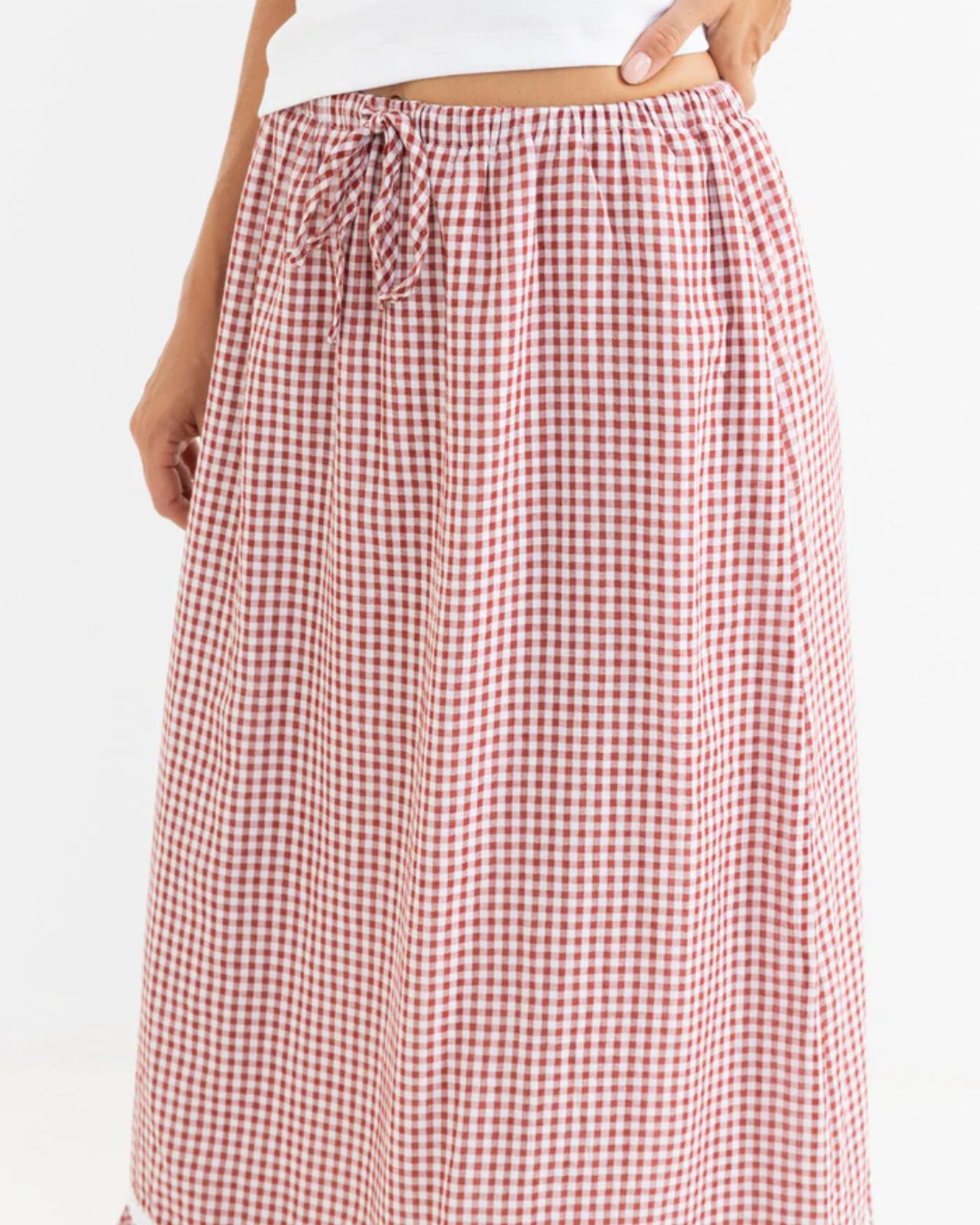 LOLA CHECK TIERED MAXI SKIRT
