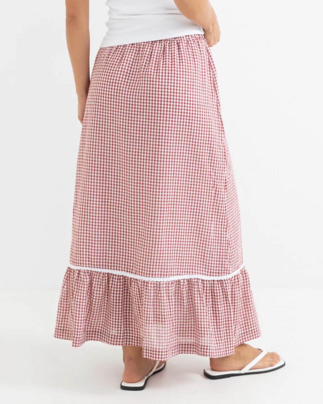 LOLA CHECK TIERED MAXI SKIRT