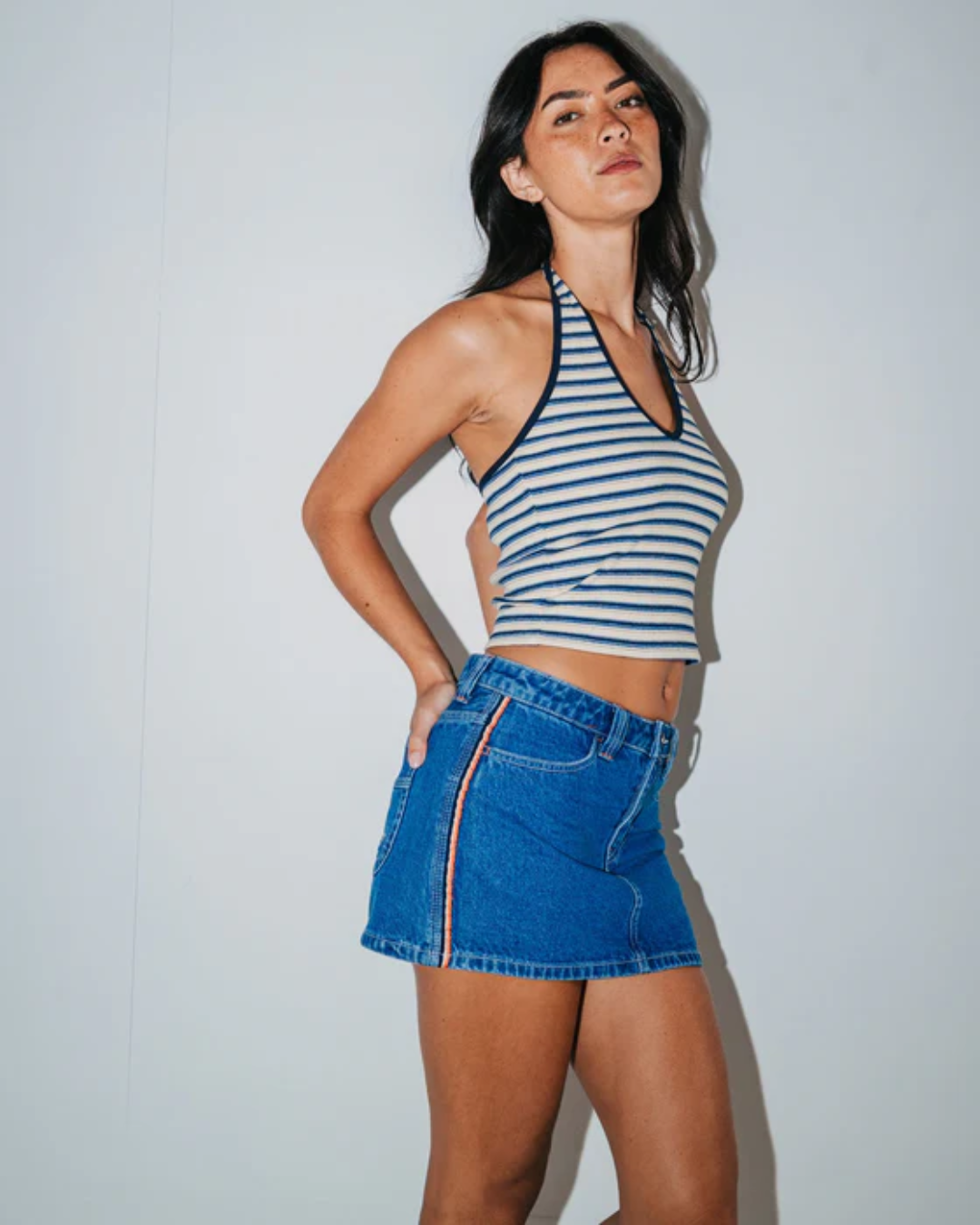 FLIP MOMMY LOW RISE MINI DENIM SKIRT